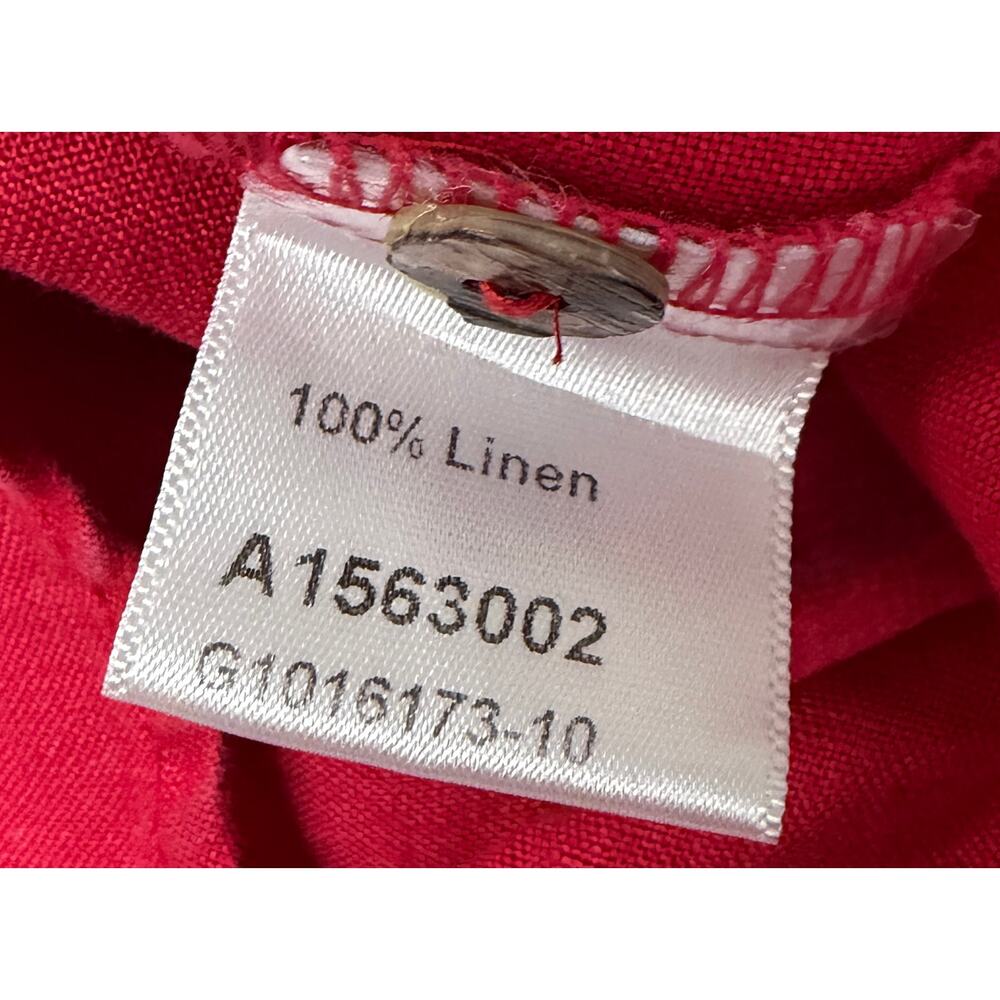 Kleen 100% Linen Red Blouse Womens Small Roll Tab Sleeve Lightweight Summer Top - Picture 7 of 8